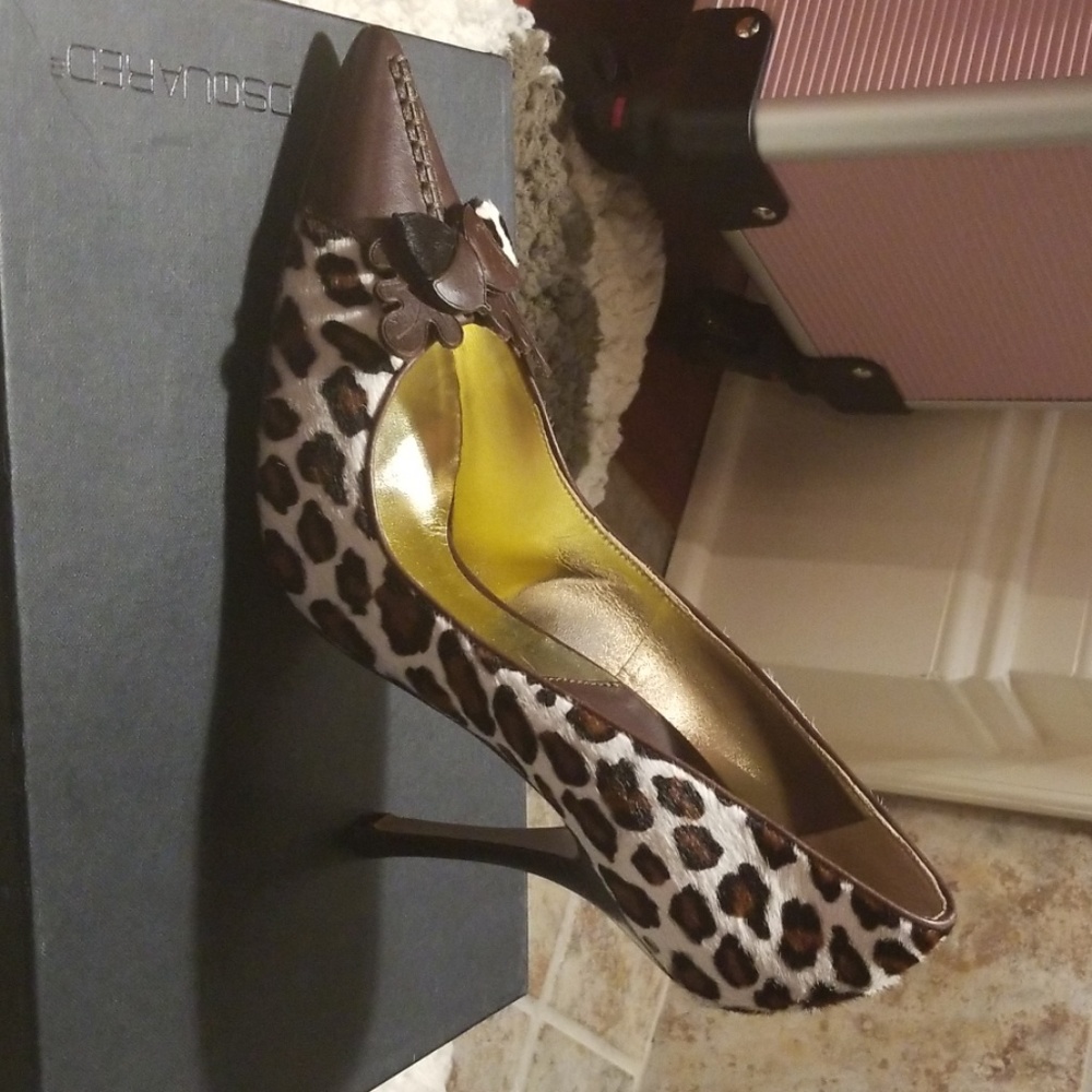 Dsquared pony hair and brown leather pumps
